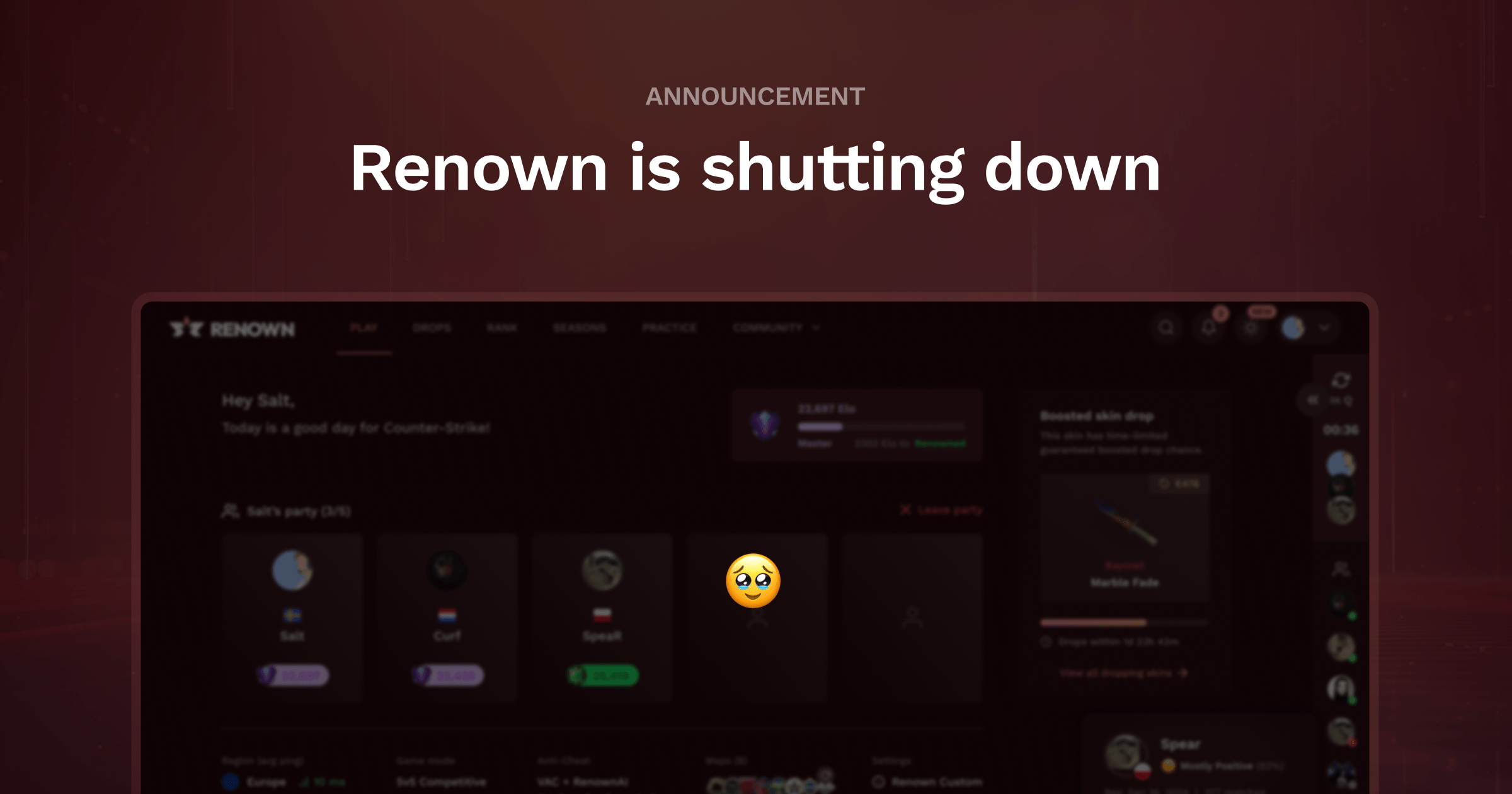 Renown is shutting down